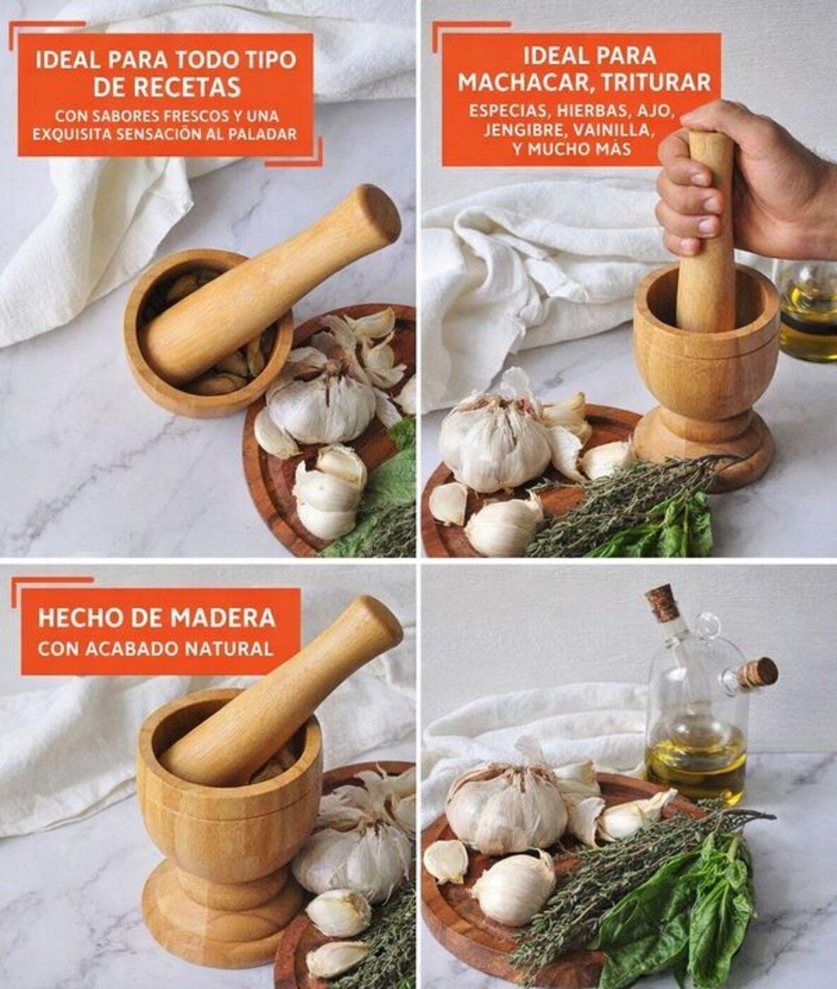 Mortero De Madera Natural Para Hierbas Y Ajos De La Cocina-2