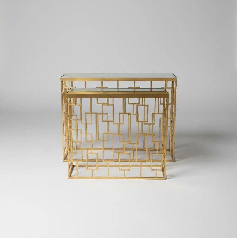 Set 2 Mesas De Arrimo Elegante Con Vidrio-espejo-2