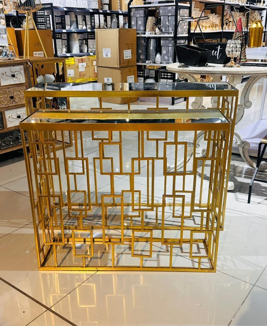 Set 2 Mesas De Arrimo Elegante Con Vidrio-espejo-4