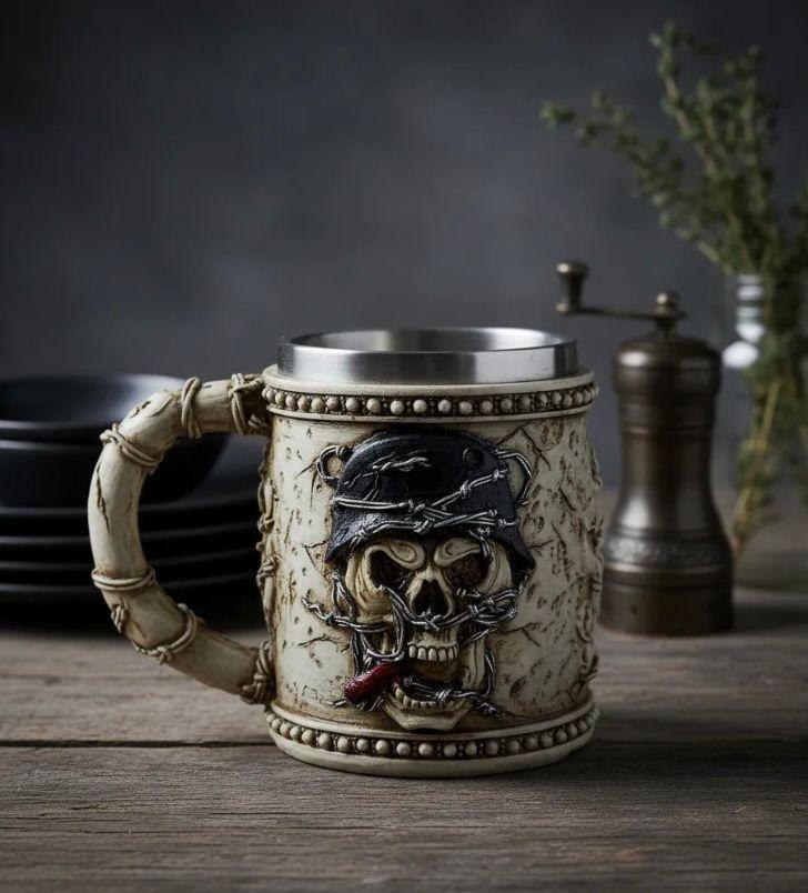 Taza Termica De Acero Con Calavera En 3d-2