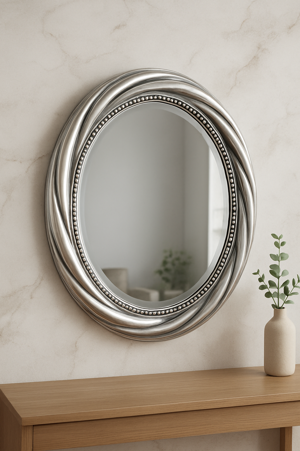 Espejo Decorativo Ovalado Moderno con Marco Plateado-2