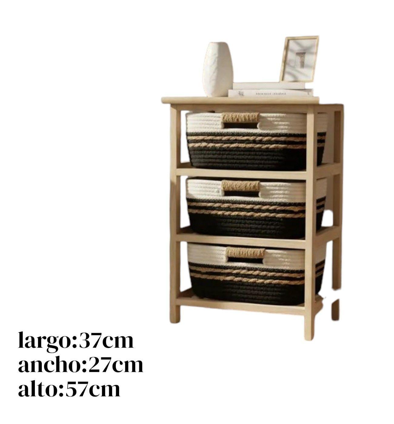 Comoda Cajonera Madera Con 3 Cajones Yute-2