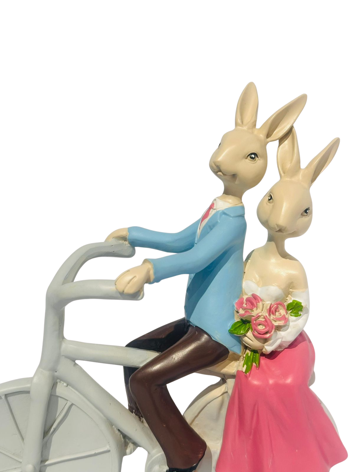 Figura Decorativa Pareja De Conejos En Bicicleta 20cm-3