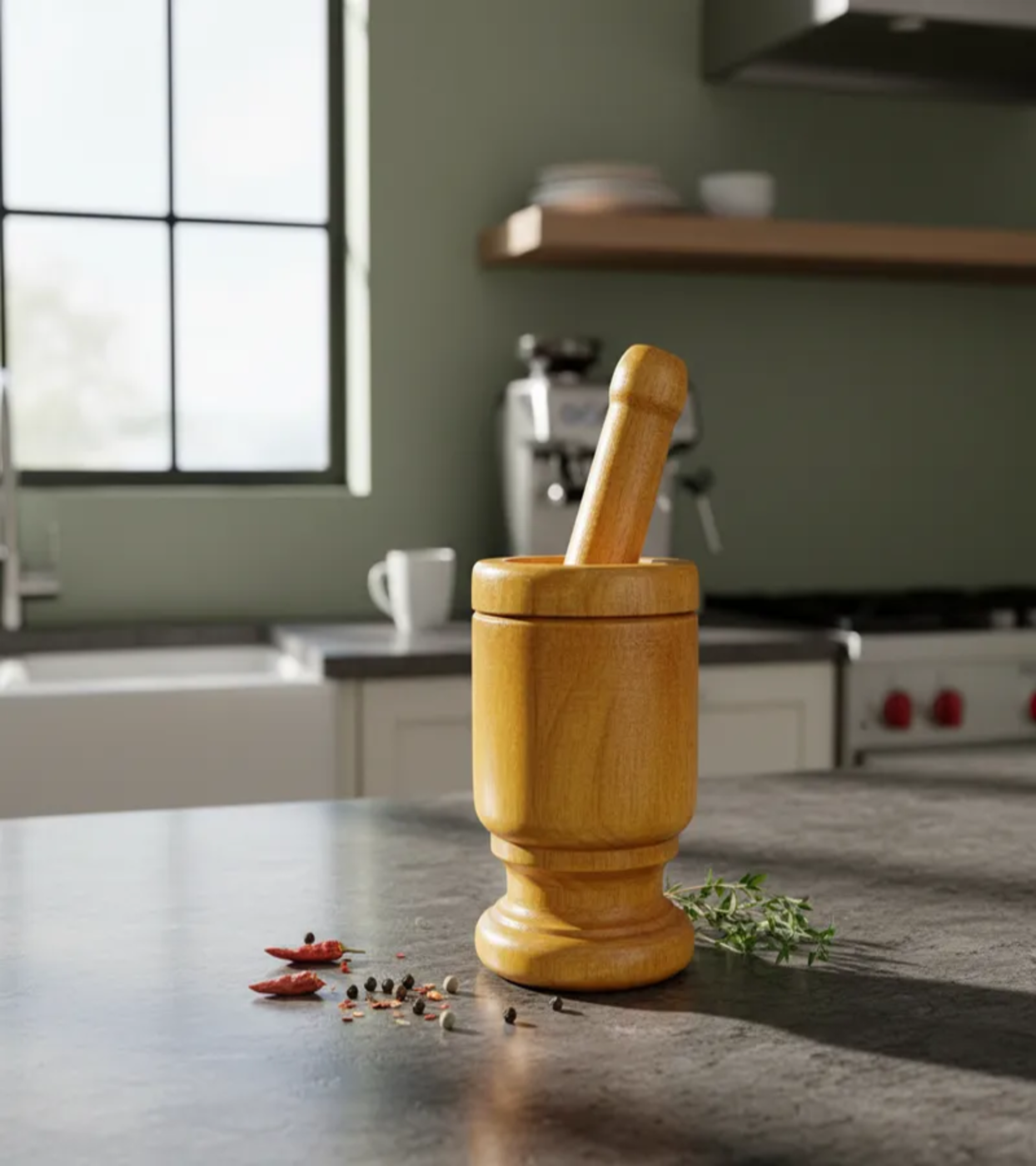 Mortero De Madera Para Hierbas Y Ajos De La Cocina-2