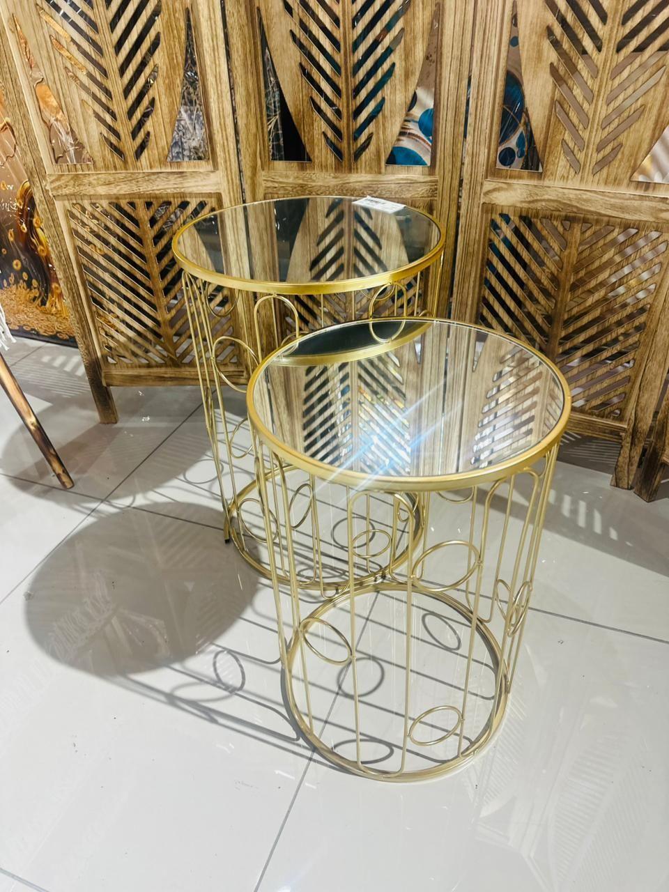 Set 2 Mesas De Arrimo Redondas Con Vidrio-Espejo-2