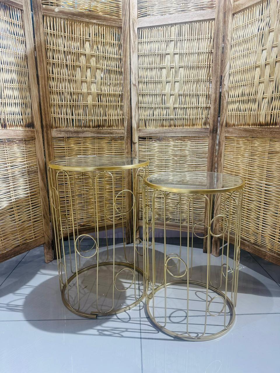 Set 2 Mesas De Arrimo Redondas Con Vidrio-Espejo-3