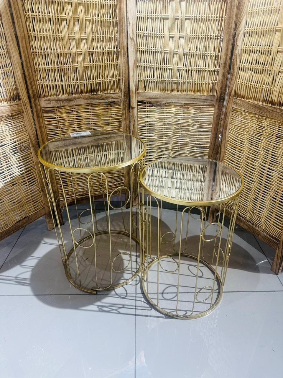 Set 2 Mesas De Arrimo Redondas Con Vidrio-Espejo-4