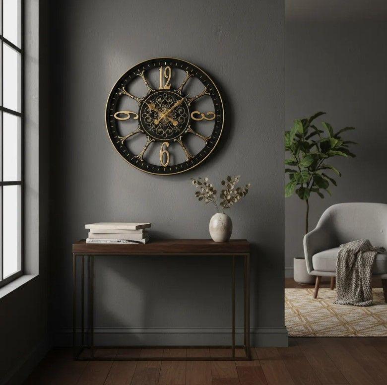 Reloj Decorativo De Pared Color Negro Y Dorado 50cm-2
