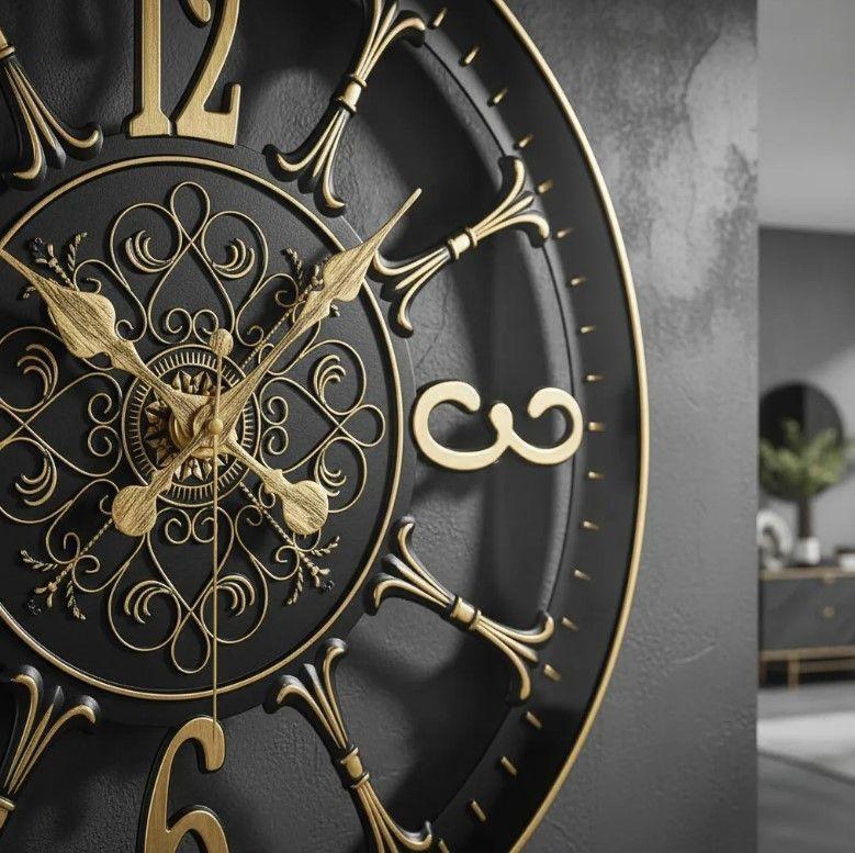 Reloj Decorativo De Pared Color Negro Y Dorado 50cm-4