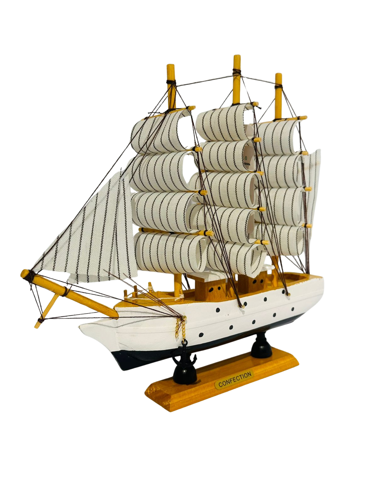 Adorno: Barco Velero De Madera 23cm-0