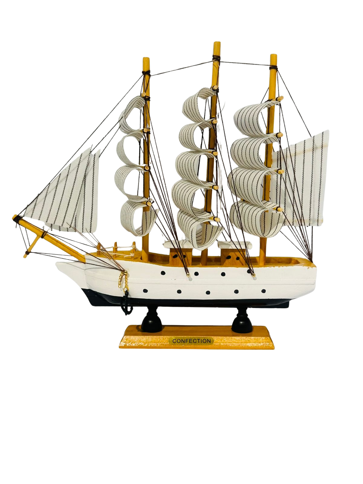 Adorno: Barco Velero De Madera 23cm-1