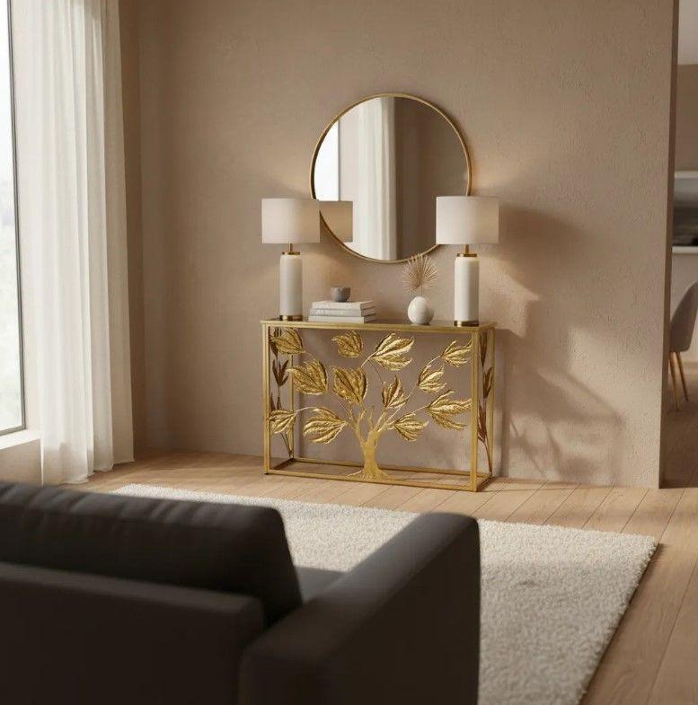 Mesa De Arrimo Elegante, Diseño Árbol De La Vida Dorado-2