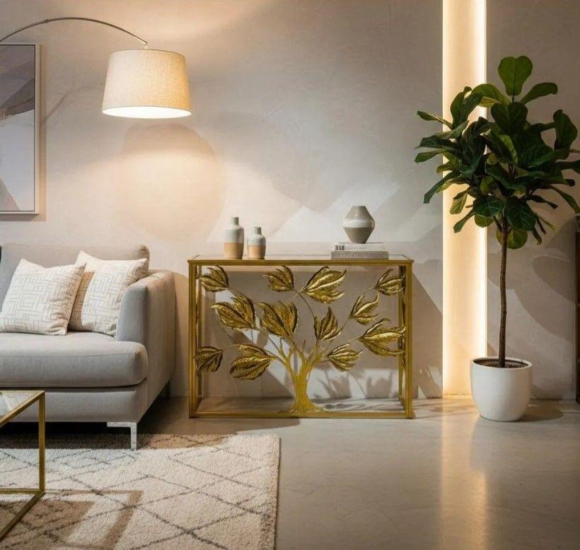 Mesa De Arrimo Elegante, Diseño Árbol De La Vida Dorado-3