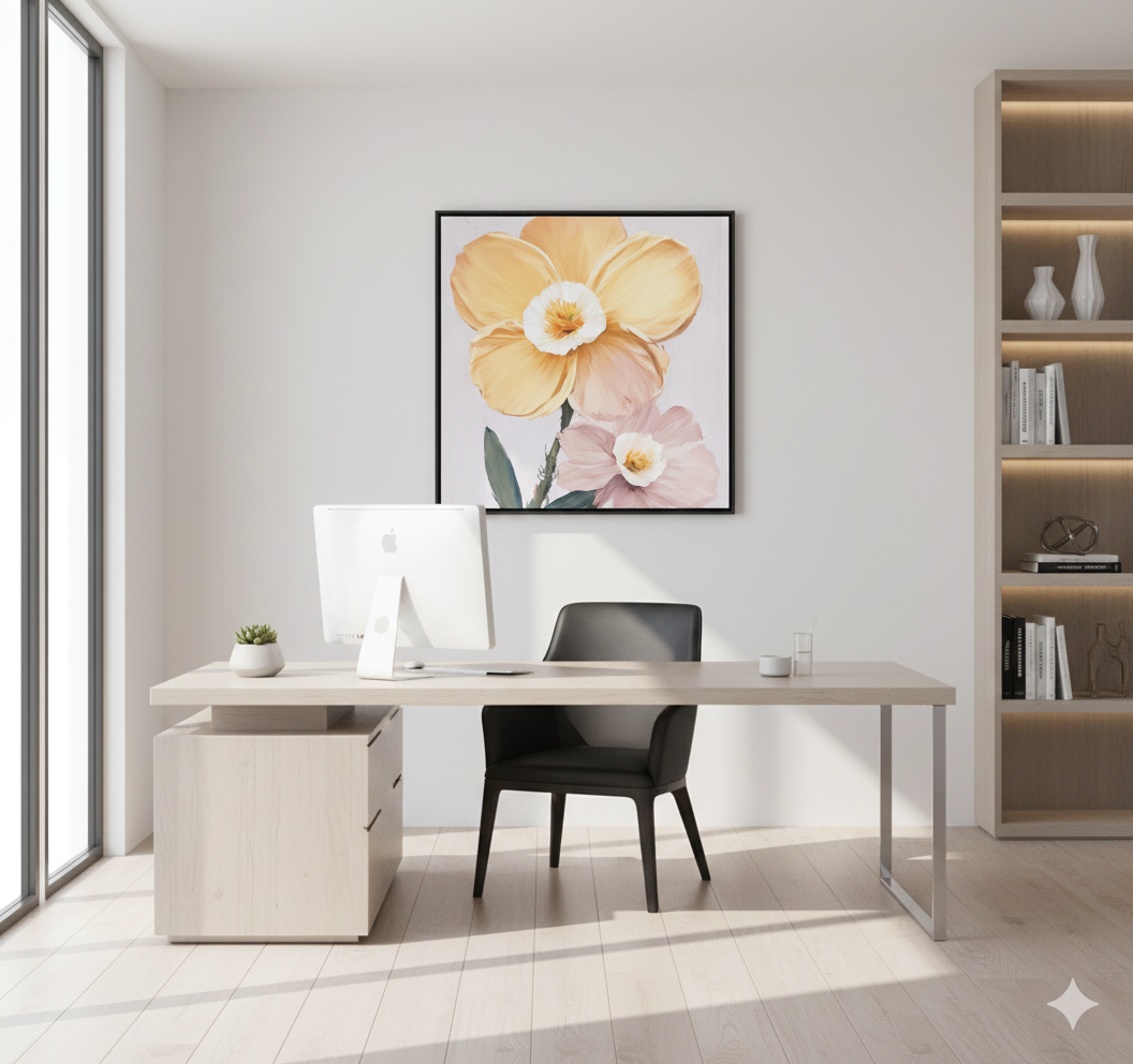 Cuadro de Flores en Tonos Suaves 60x60cm-2