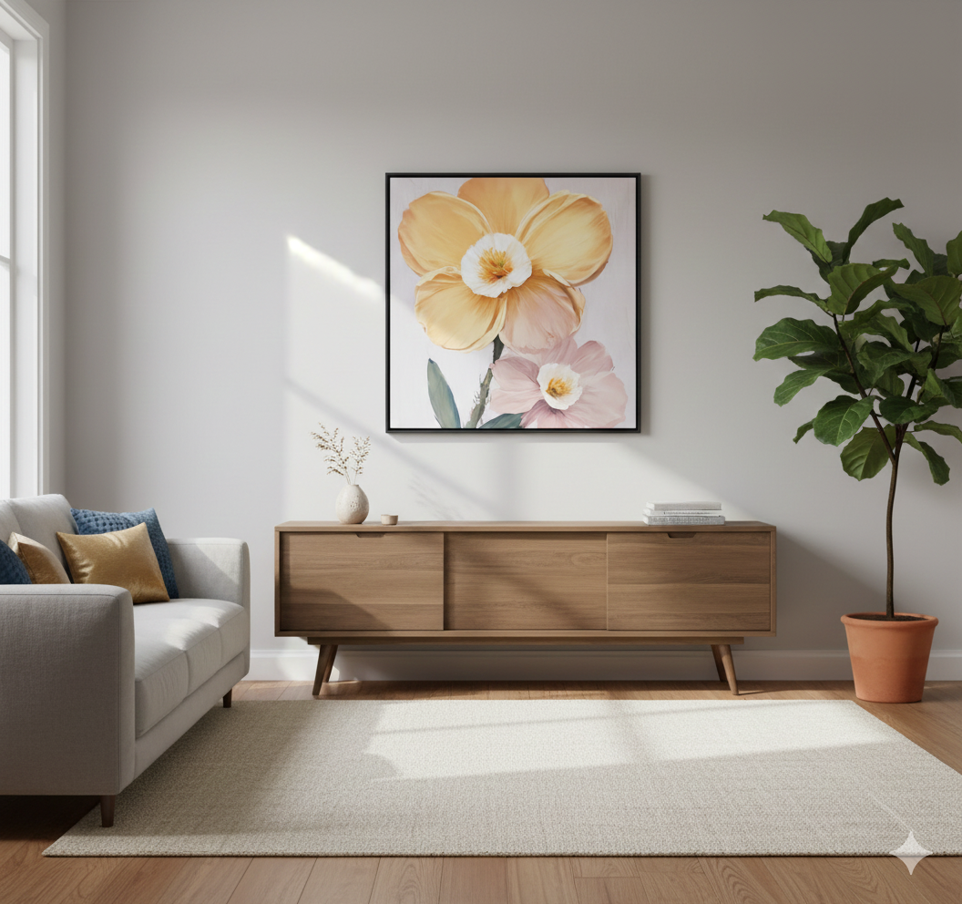 Cuadro de Flores en Tonos Suaves 60x60cm-3