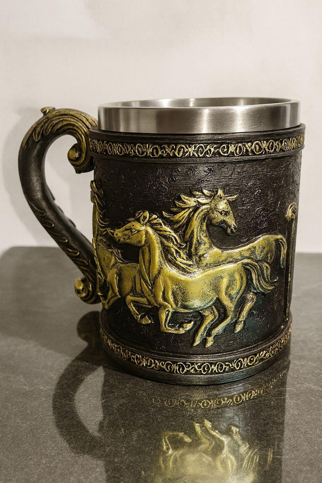 Tazon - Taza Termica De Acero con Caballos en Relieve-3