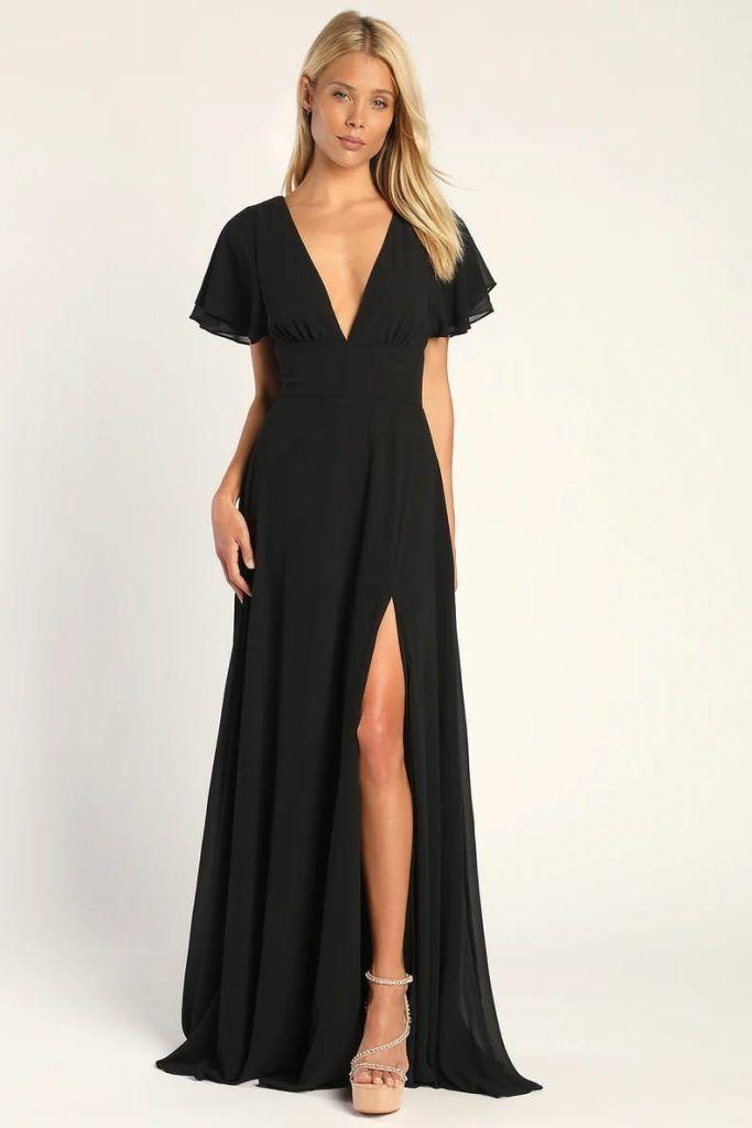 Vestido Maxi Largo Negro Elasticado - Macarena-2