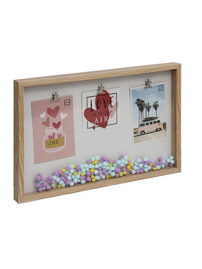 Marco con pinzas y Pompom Rosa 10x15 cm / 3F-0