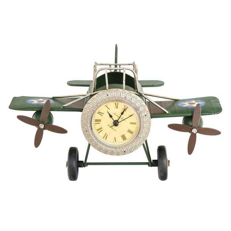 Adorno metal reloj Avion 26x17x14 cm. Unico 17x14x26 cm-0
