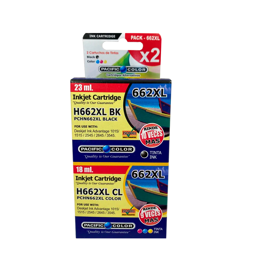 PACK TINTA H662XL NEGRA + COLOR PACIFIC COLOR -0