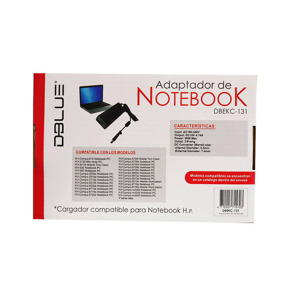 CARGADOR NOTEBOOK DBLUE COMPATIBEL HP-1