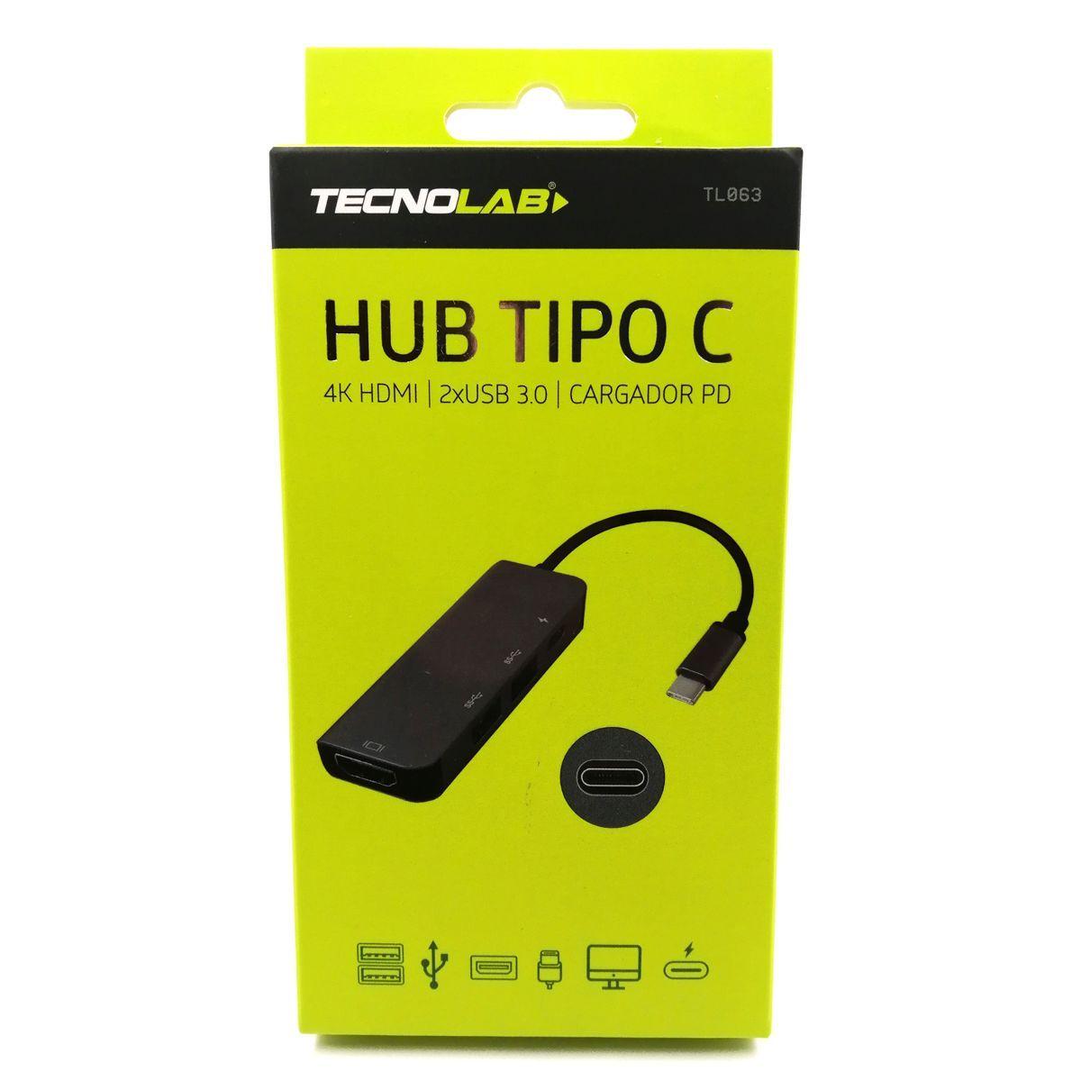 HUB TIPO C A HDMI 4K 2 USB 3.0 - CARGADOR PD TECNOLAB TL063-3