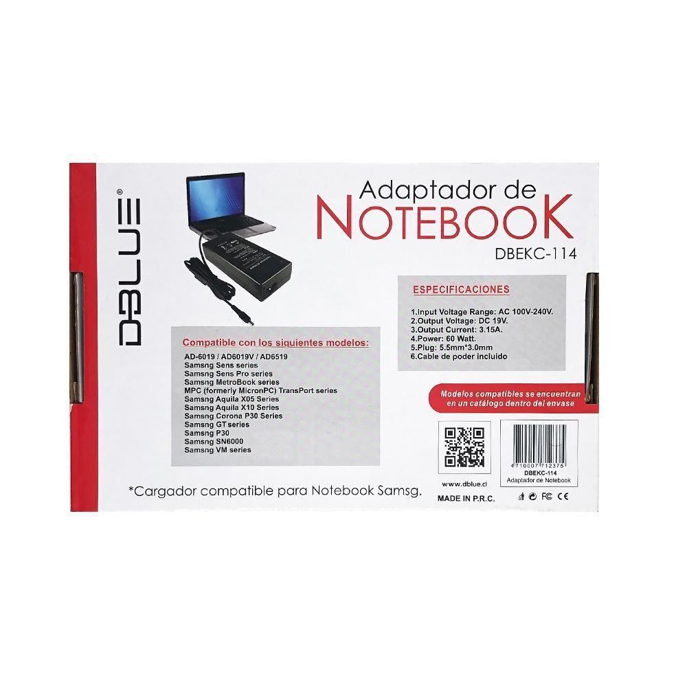 CARGADOR NOTEBOOK COMPATIBLE SAMSUNG DBEKC-114-1