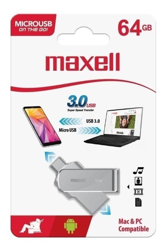 PENDRIVE MAXELL OTG MICRO USB 3.0 64GB METALICO-0