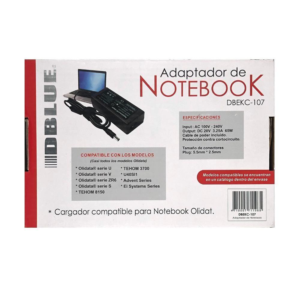 CARGADOR NOTEBOOK COMPATIBLE OLIDATA DBEKC-107-1