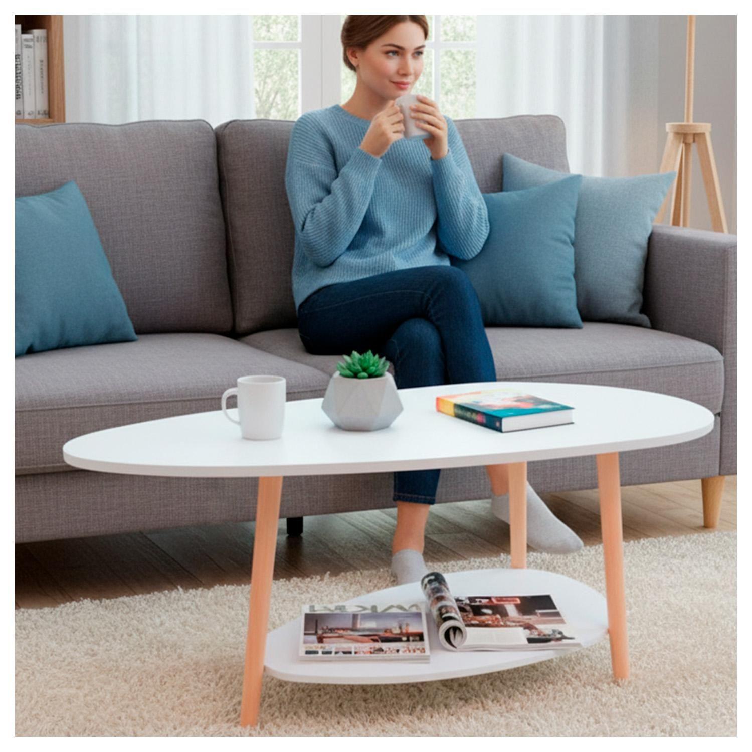 Mesa de Centro Ovalada Moderna Minimalista con Almacenamiento-4