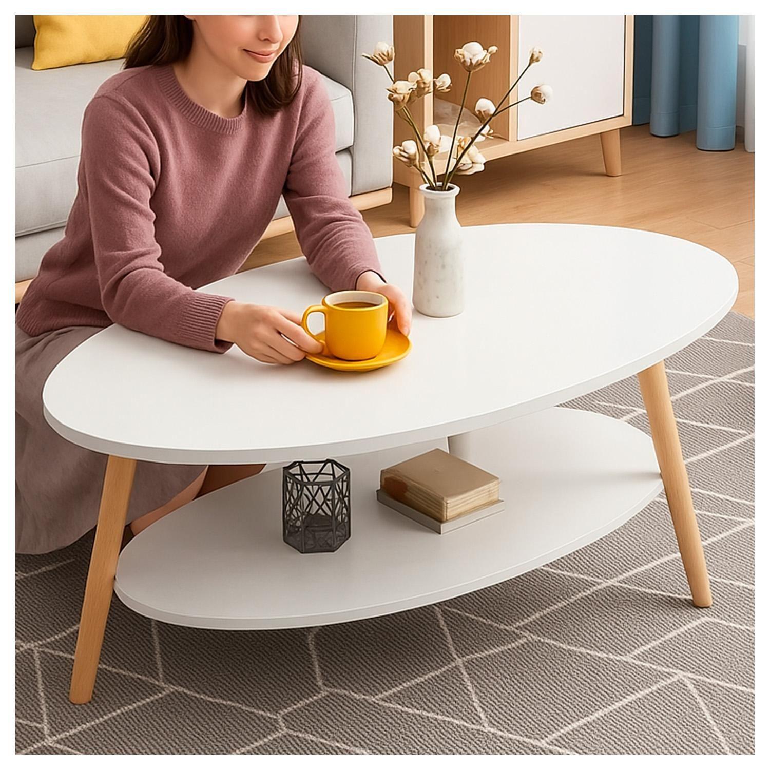Mesa de Centro Ovalada Moderna Minimalista con Almacenamiento-4