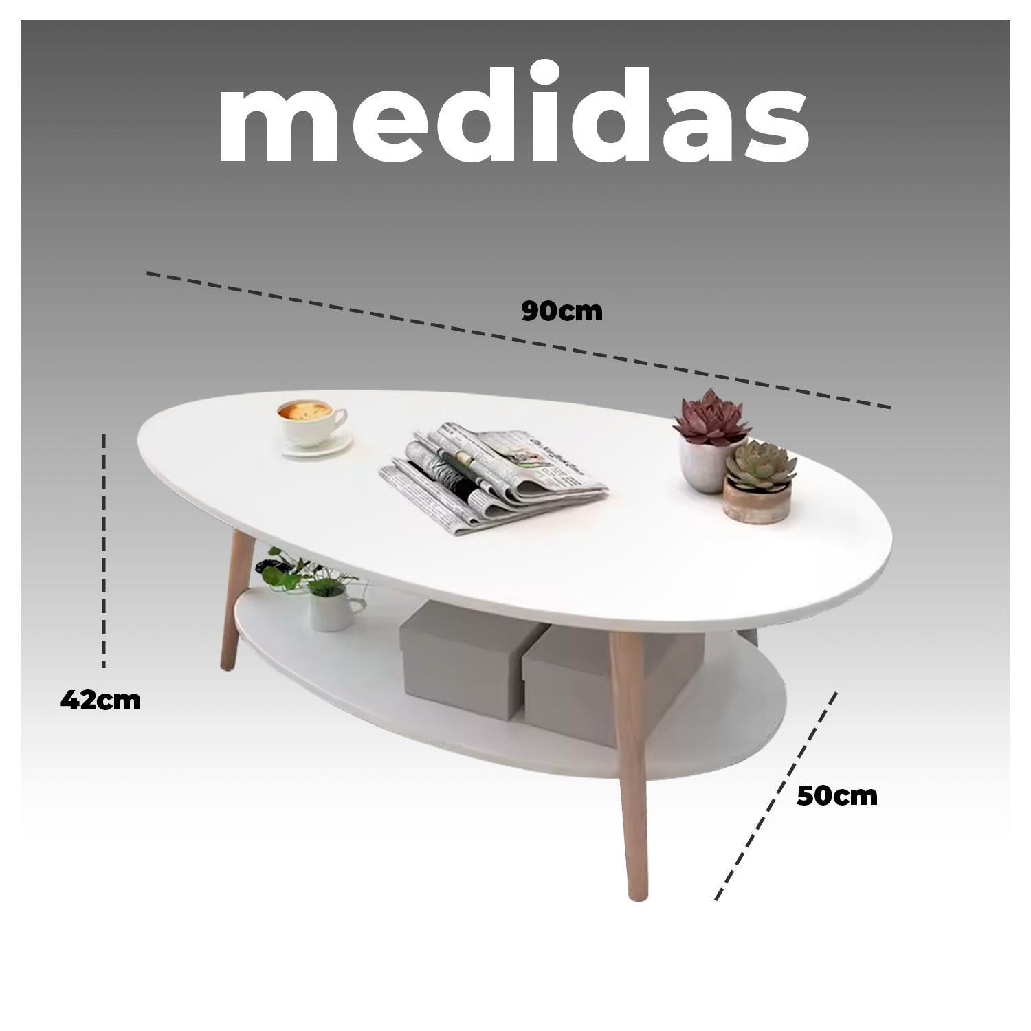 Mesa de Centro Ovalada Moderna Minimalista con Almacenamiento-5