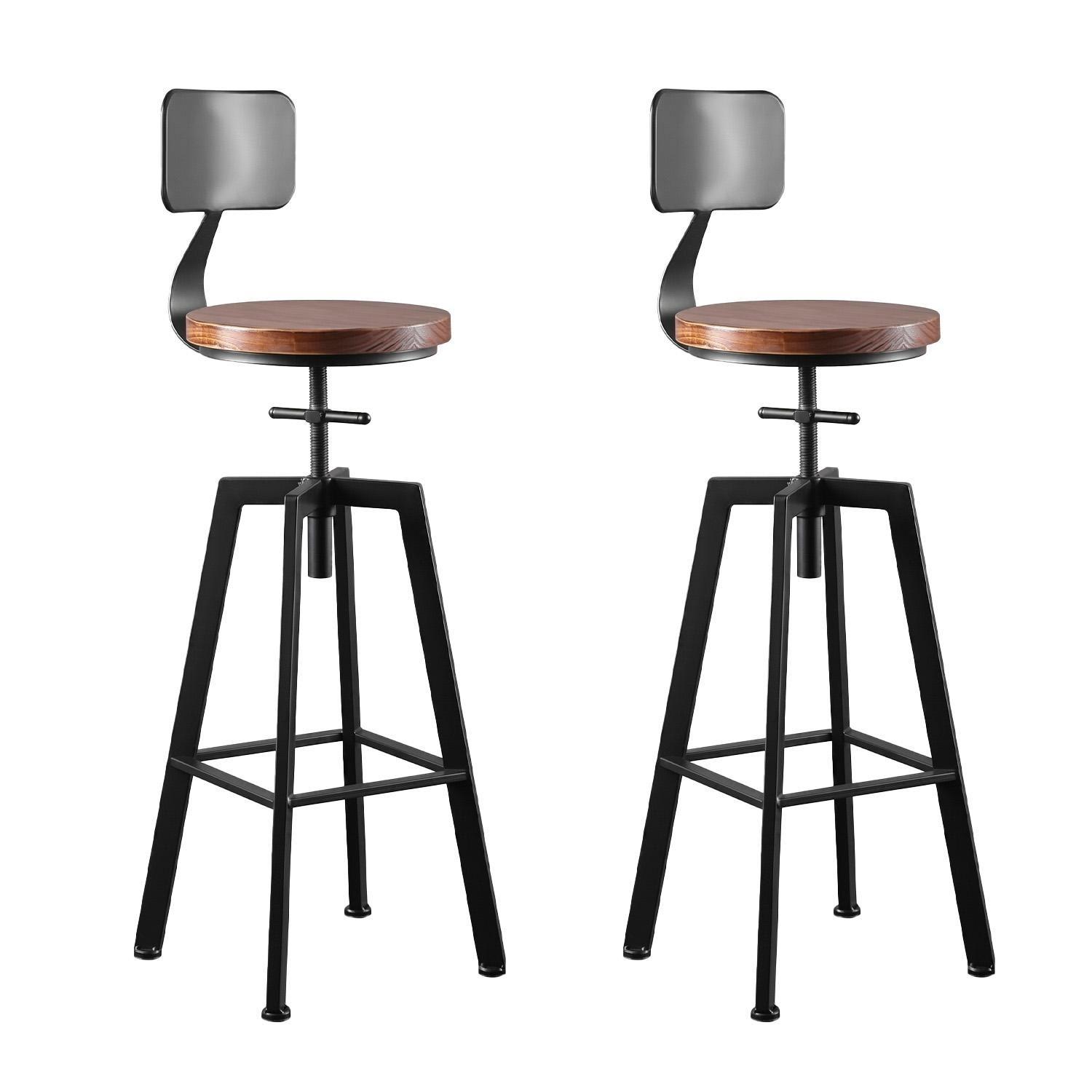 pack 2 Taburete Silla Bar Cocina Piso Alto Madera Metal Estilo Industrial-0