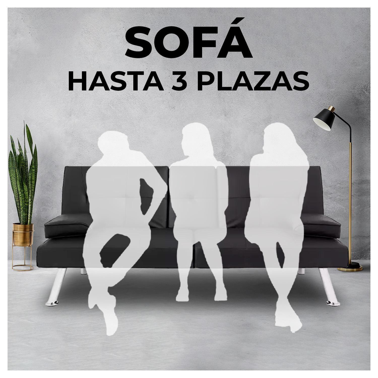 Futon Sofa Cama Navy Negro con Porta vasos y Apoya Brazos-2