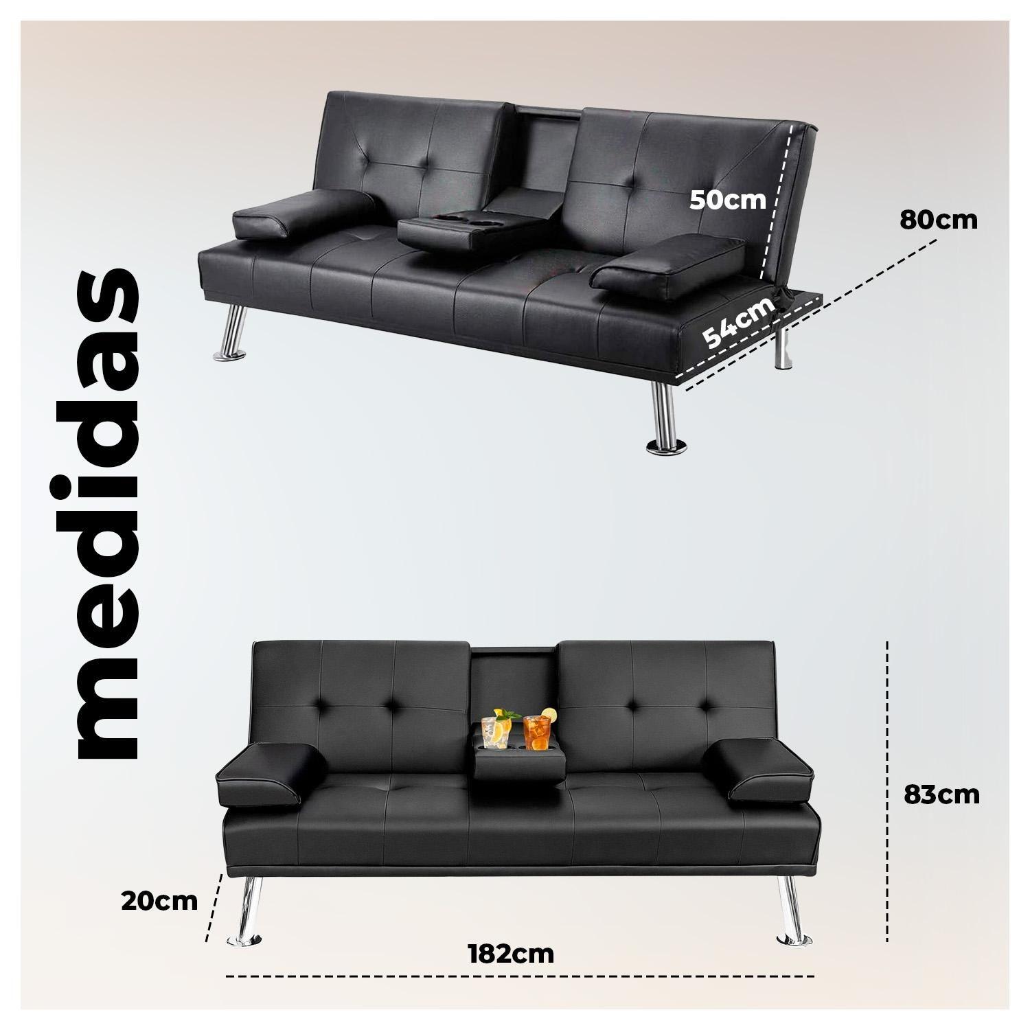 Futon Sofa Cama Navy Negro con Porta vasos y Apoya Brazos-5