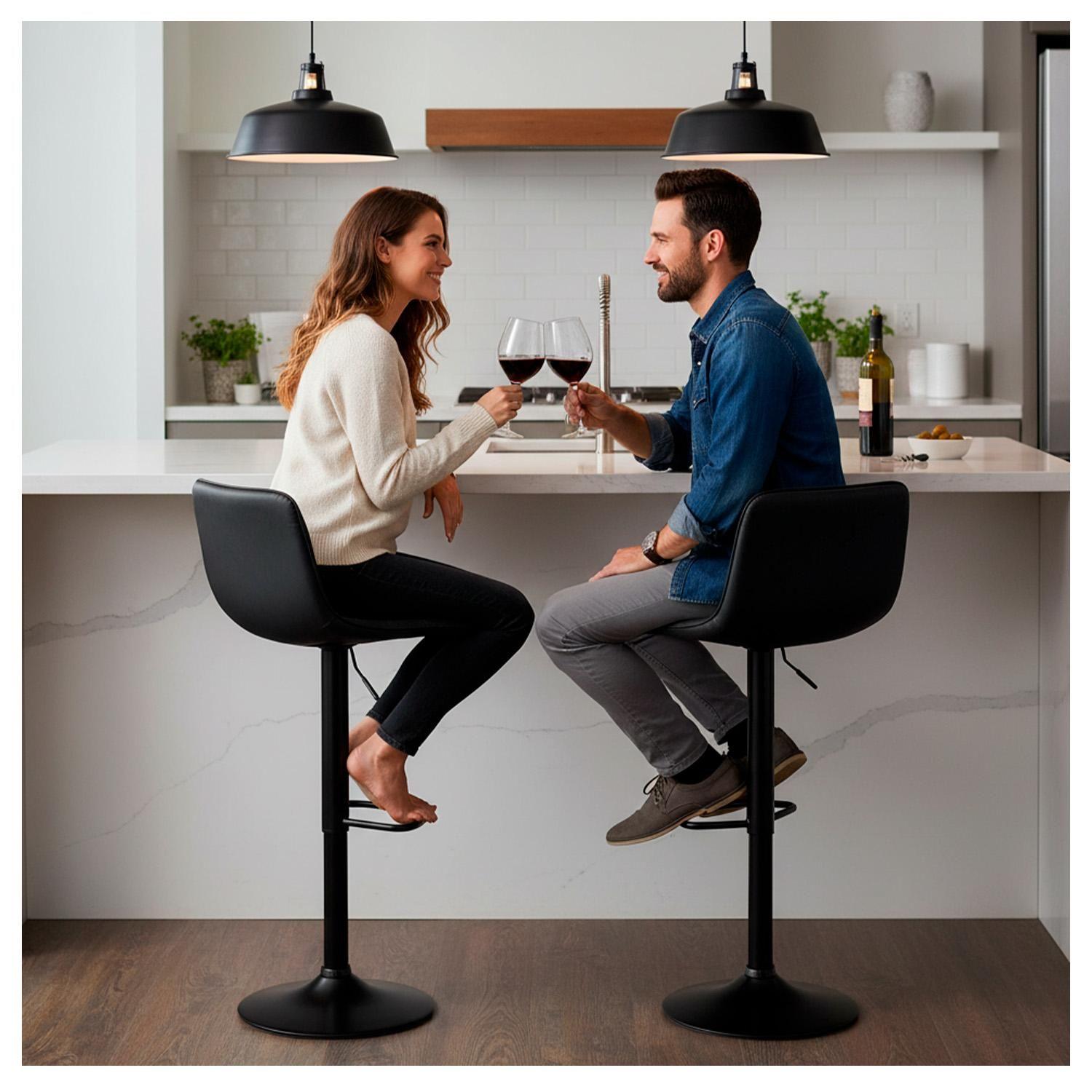 Pack 2 Silla Piso Bar Ajustable Negra Ergonómica Giratoria Cocina Isla 150kg-5