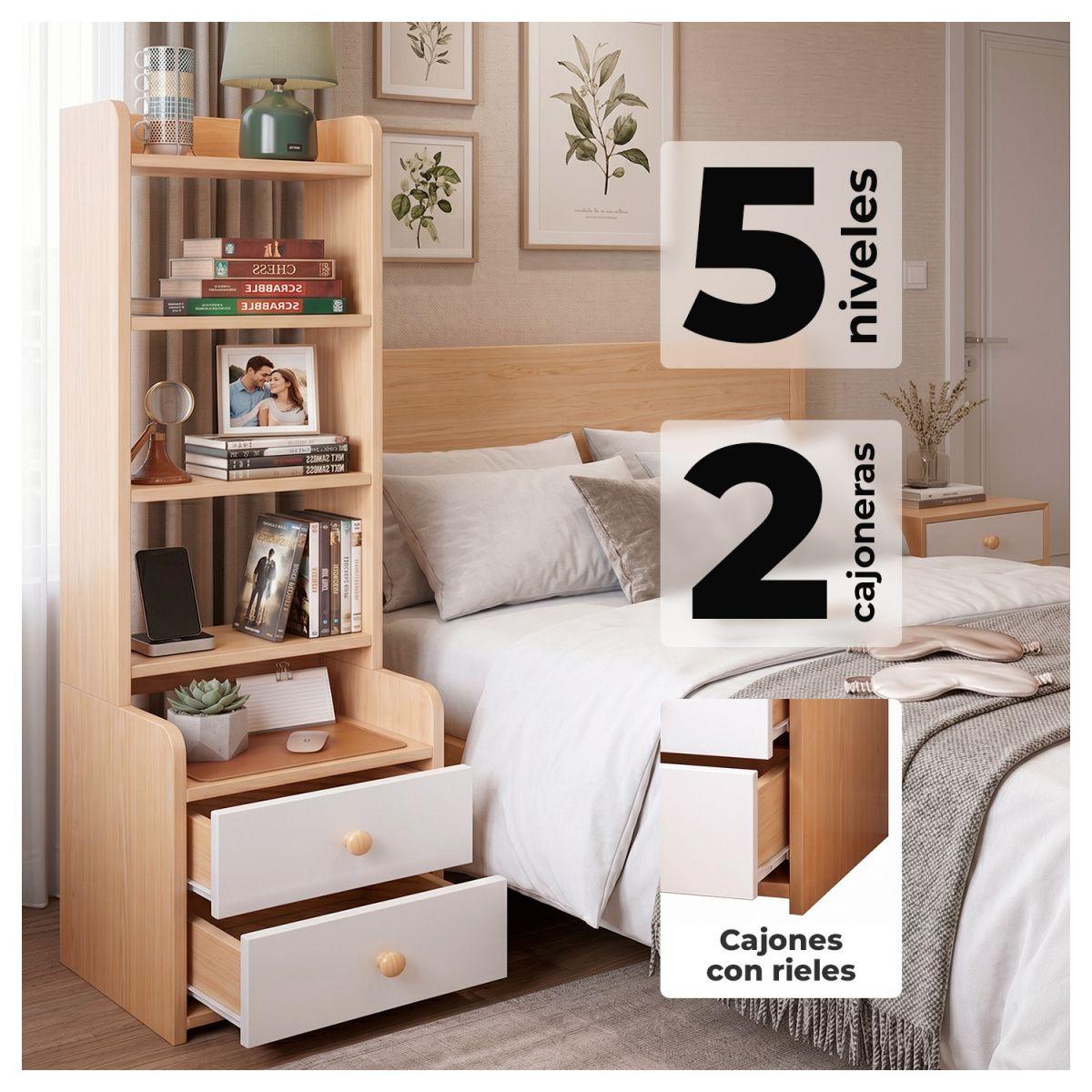 Velador Mueble Organizador Con Repisas Cajones Madera Dormitorio-9