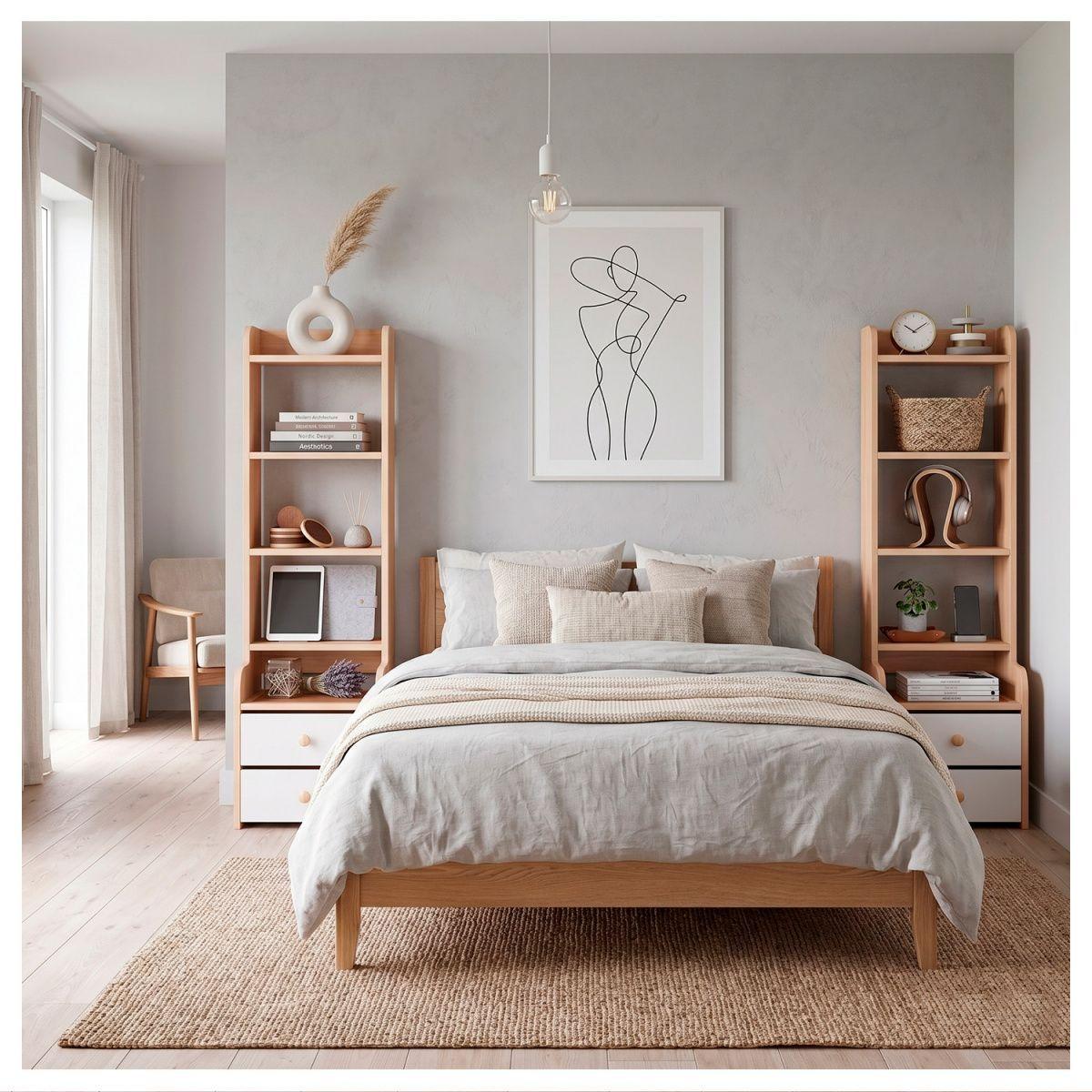 Velador Mueble Organizador Con Repisas Cajones Madera Dormitorio-8