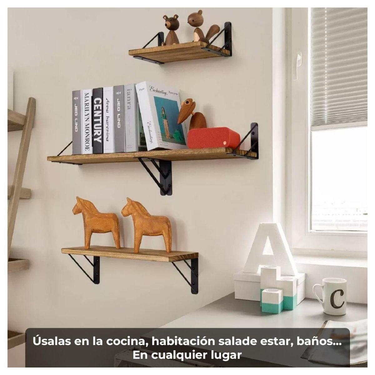 Set de 3 Repisas Flotantes de Madera y Metal Organización Moderna-2