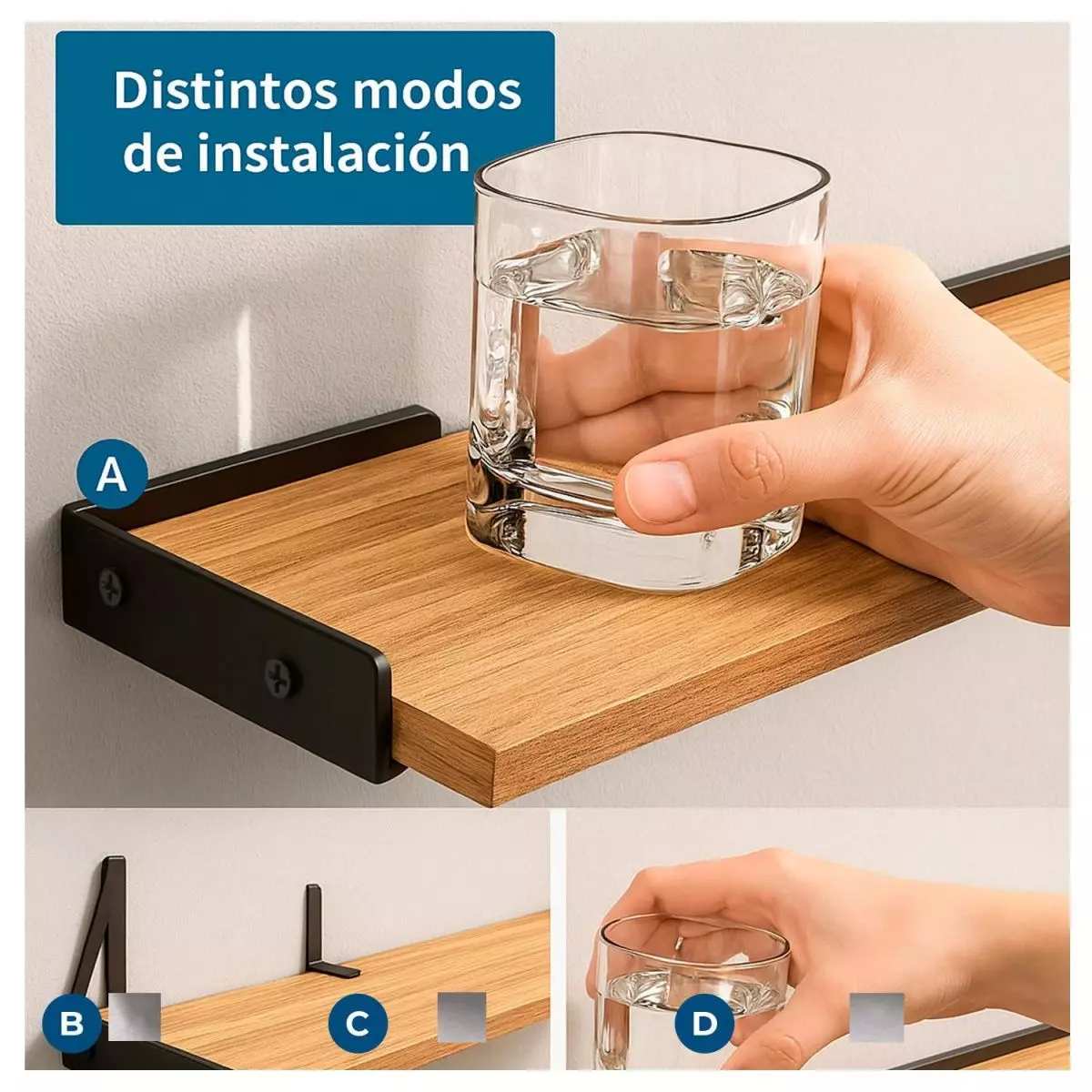 Set de 3 Repisas Flotantes de Madera y Metal Organización Moderna-4