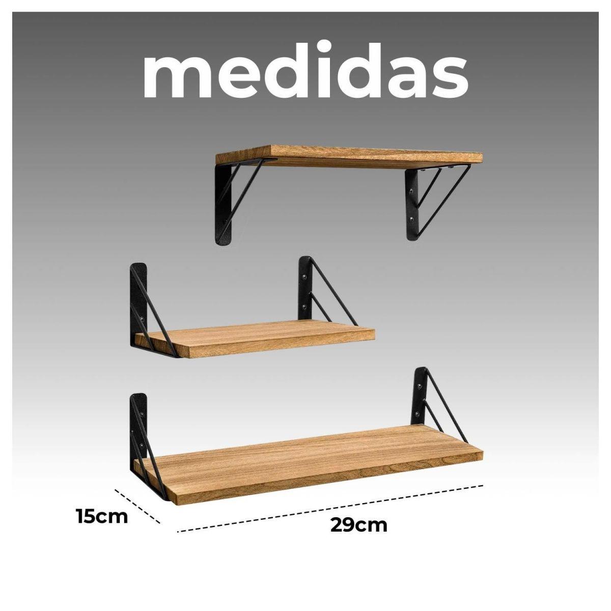 Set de 3 Repisas Flotantes de Madera y Metal Organización Moderna-5