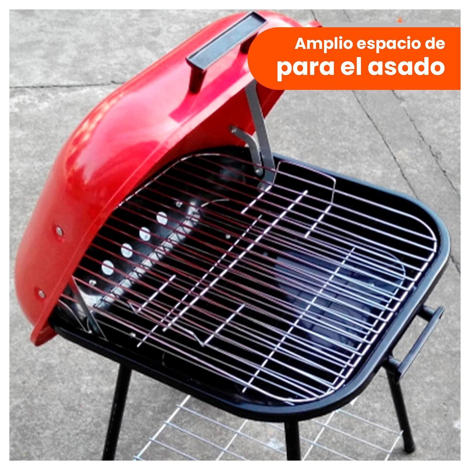 Parrilla portátil con 4 patas y ruedas Roja-2