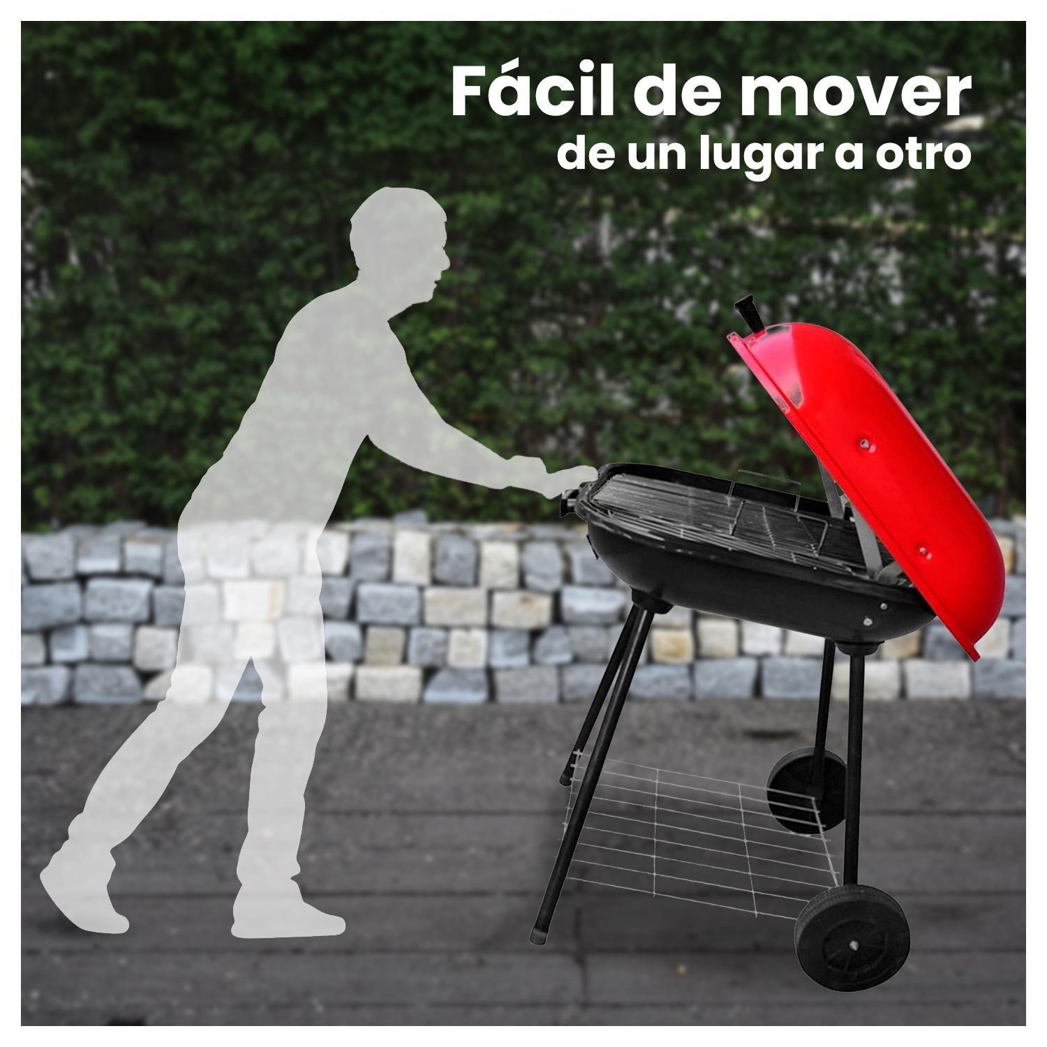 Parrilla portátil con 4 patas y ruedas Roja-3