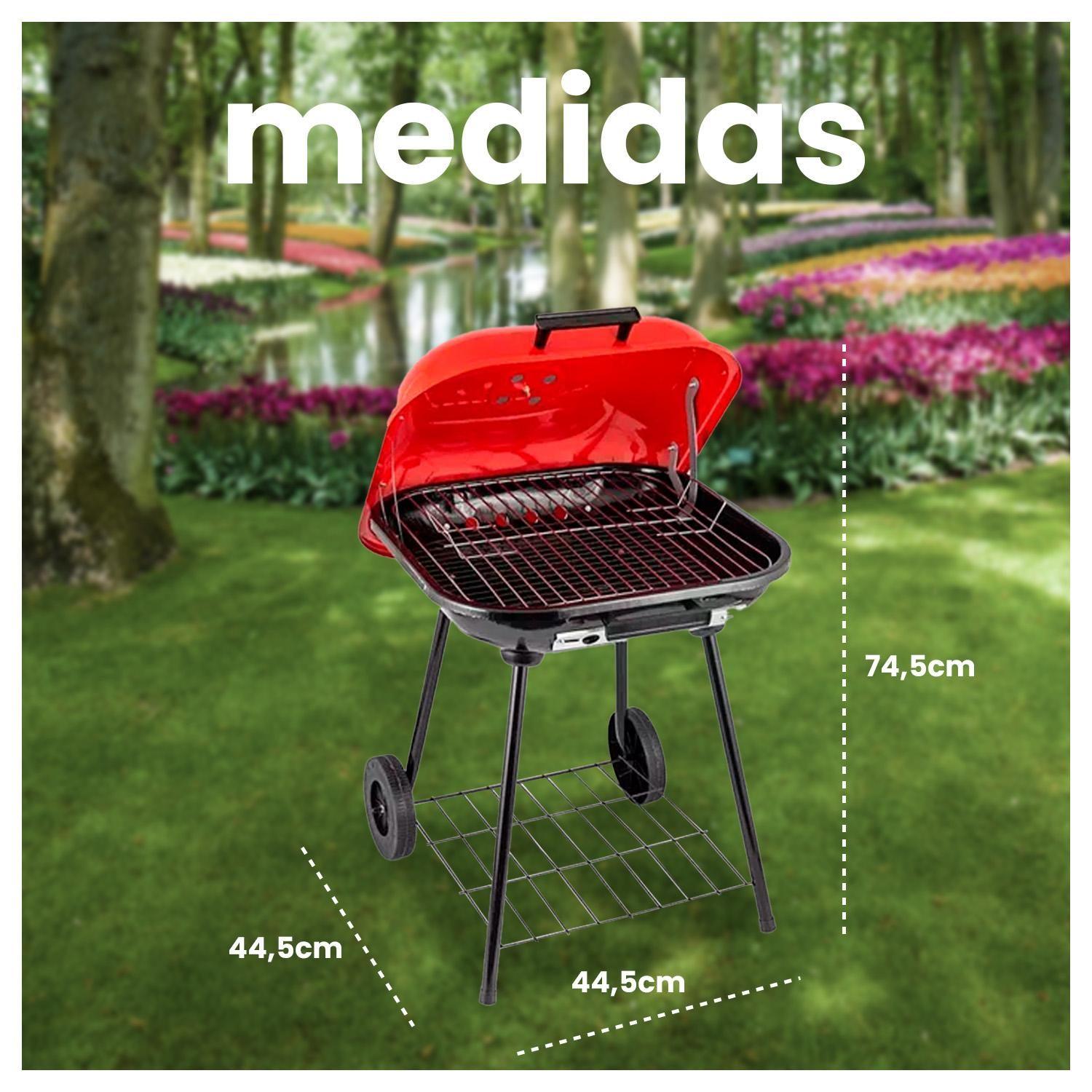 Parrilla portátil con 4 patas y ruedas Roja-5