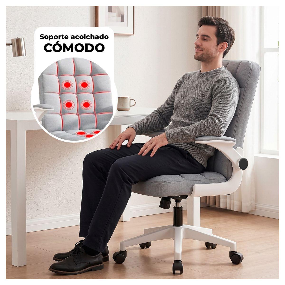 Silla Ejecutiva de Oficina Ergonómica con Apoyabrazos Ajustables de Tela Gris-3