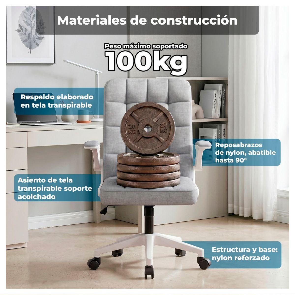 Silla Ejecutiva de Oficina Ergonómica con Apoyabrazos Ajustables de Tela Gris-5