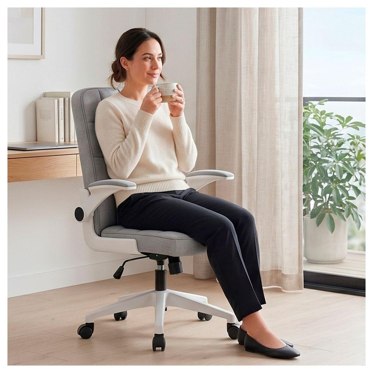 Silla Ejecutiva de Oficina Ergonómica con Apoyabrazos Ajustables de Tela Gris-6