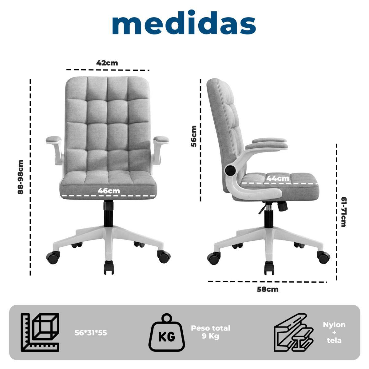 Silla Ejecutiva de Oficina Ergonómica con Apoyabrazos Ajustables de Tela Gris-7