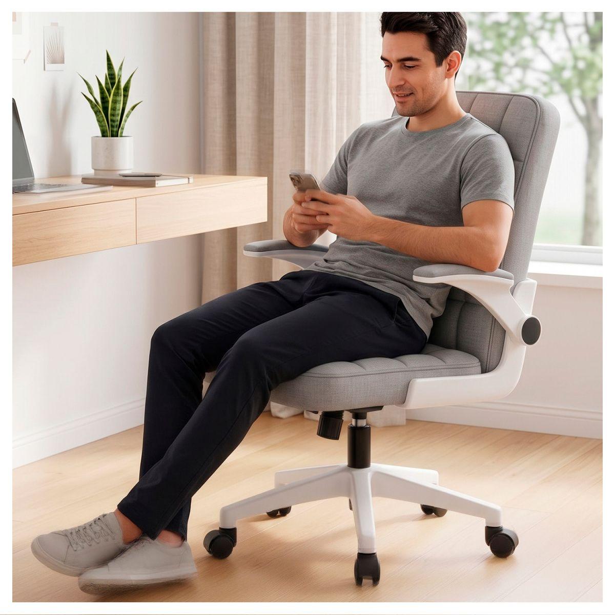 Silla Ejecutiva de Oficina Ergonómica con Apoyabrazos Ajustables de Tela Gris-9