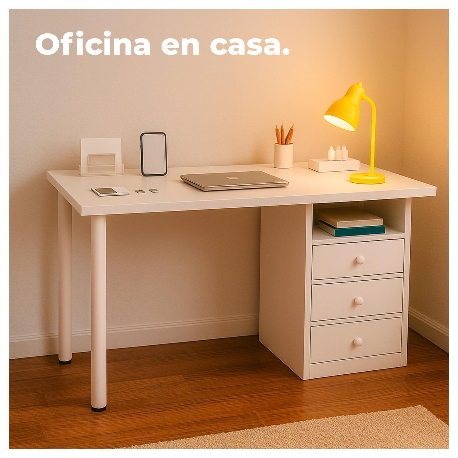 Escritorio con 3 Cajones Blanco para Casa Estudio u Oficina-4